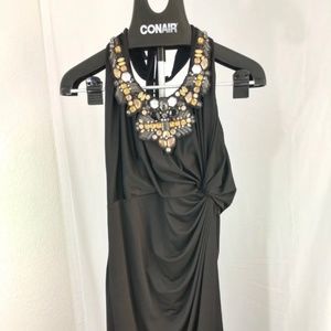 Adrianna Papell Collection Little Black Cocktail Halter Dress gold necklace 10